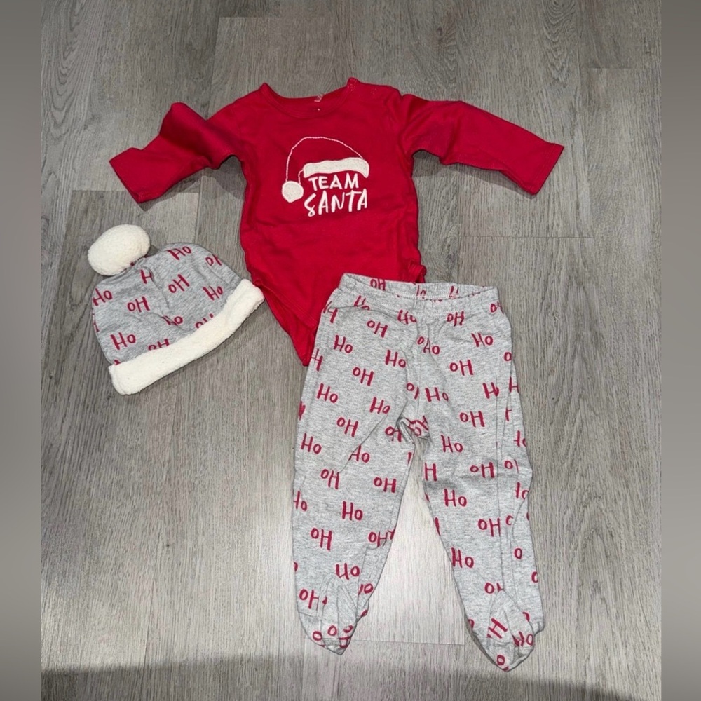 'Team Santa' Kids Two Piece Set Red &Gray